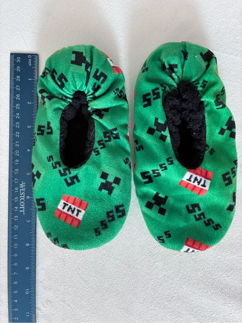 Kids Minecraft Green TNT Pattern Soft Slippers